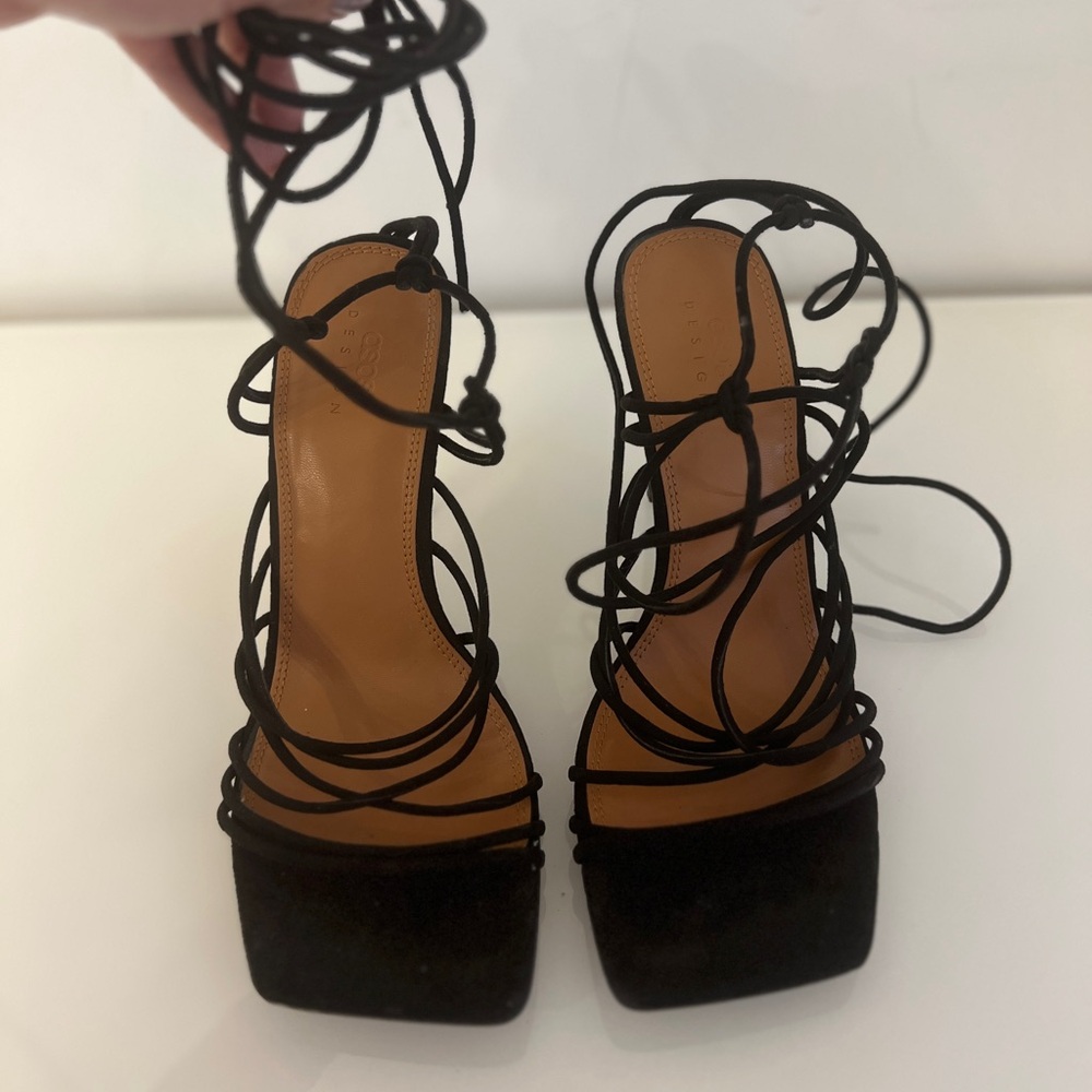 ASOS Design Black Lace-Up Strappy Heeled Sandals